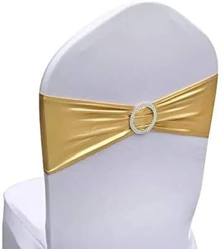 50 PCS Spandex Chair Sashes Bows Elastic Chair Bands with Buckle Slider Sashes Bows for Wedding Decorations Without White Covers (Metallic Silver) in Saudi Arabia