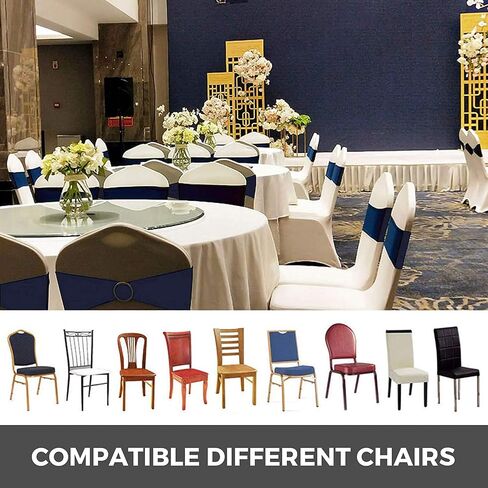 50 PCS Spandex Chair Sashes Bows Elastic Chair Bands with Buckle Slider Sashes Bows for Wedding Decorations Without White Covers (Metallic Silver) in Saudi Arabia