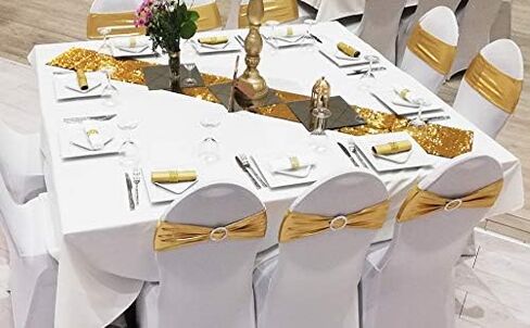 50 PCS Spandex Chair Sashes Bows Elastic Chair Bands with Buckle Slider Sashes Bows for Wedding Decorations Without White Covers (Metallic Silver) in Saudi Arabia