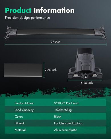 SCITOO Roof Rack Cross Bars, Aluminum Luggage Rack 150lbs Bearing Crossbars Black Roof Rails Fit for Chevrolet Equinox 2010-2017, for GMC Terrain 2010-2017 in Saudi Arabia