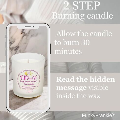 FunkyFrankie 50th Birthday Gift for Women – Funny Gift Idea | 10oz Soy Wax, Essential Oils, Hidden Message Inside | 1975 Born Gifts, 50 Year Old Mom, Sister, Friend | Handmade, Designed in Europe in Saudi Arabia