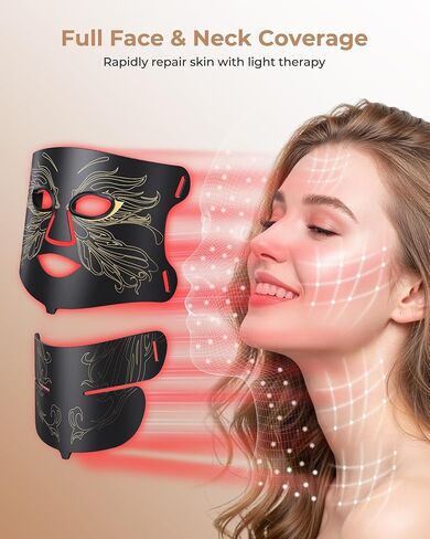 LED Light Therapy mask (E106A) Red Light Therapy for Face and Neck, 7-in-1 Colors Led Face Mask Light Therapy with 324 LED Beads, 5 Brightness Levels & Timer Function for Home & Travel in Saudi Arabia