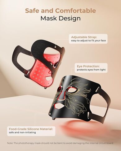 LED Light Therapy mask (E106A) Red Light Therapy for Face and Neck, 7-in-1 Colors Led Face Mask Light Therapy with 324 LED Beads, 5 Brightness Levels & Timer Function for Home & Travel in Saudi Arabia