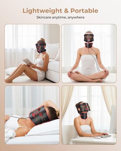 LED Light Therapy mask (E106A) Red Light Therapy for Face and Neck, 7-in-1 Colors Led Face Mask Light Therapy with 324 LED Beads, 5 Brightness Levels & Timer Function for Home & Travel in Saudi Arabia