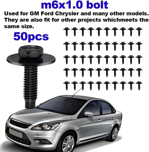 50pcs M6-1.0 Hex Head Body Bolts Bumper Fender Splash Shield Under Cover Hood,m6 Bolt,hex Bolts,10mm Bolt,20mm Washer in Kuwait