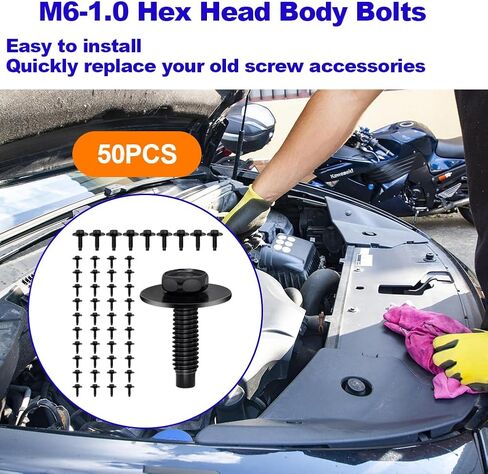 50pcs M6-1.0 Hex Head Body Bolts Bumper Fender Splash Shield Under Cover Hood,m6 Bolt,hex Bolts,10mm Bolt,20mm Washer in Kuwait