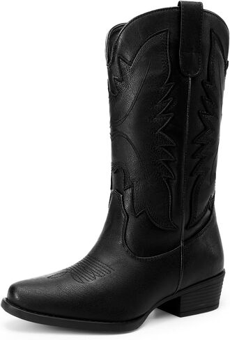 DREAM PAIRS Cowboy Boots for Women Cowgirl Western Mid Calf Boots Snip Toe Embroidered Stitched Low Chunky Heel Pull On Fashion Boots in Saudi Arabia