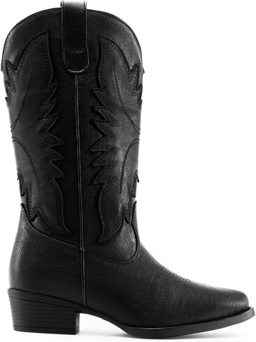 DREAM PAIRS Cowboy Boots for Women Cowgirl Western Mid Calf Boots Snip Toe Embroidered Stitched Low Chunky Heel Pull On Fashion Boots in Saudi Arabia