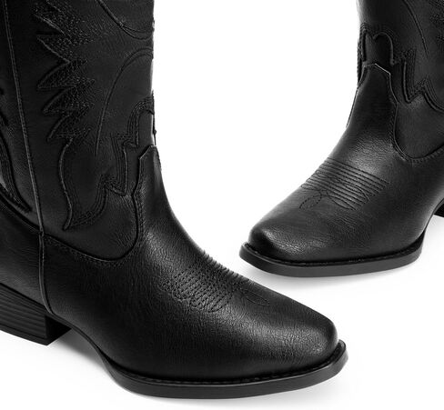 DREAM PAIRS Cowboy Boots for Women Cowgirl Western Mid Calf Boots Snip Toe Embroidered Stitched Low Chunky Heel Pull On Fashion Boots in Saudi Arabia