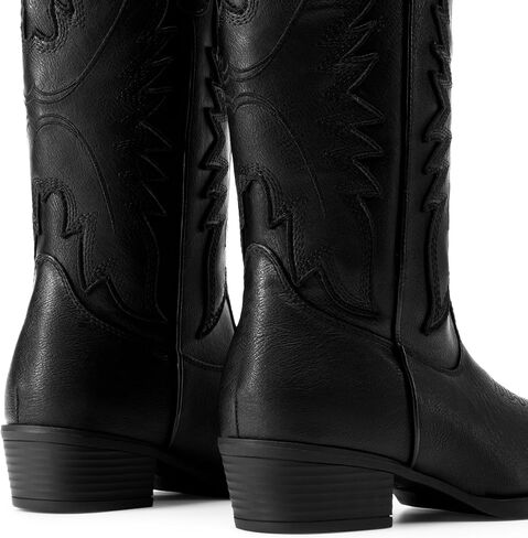 DREAM PAIRS Cowboy Boots for Women Cowgirl Western Mid Calf Boots Snip Toe Embroidered Stitched Low Chunky Heel Pull On Fashion Boots in Saudi Arabia