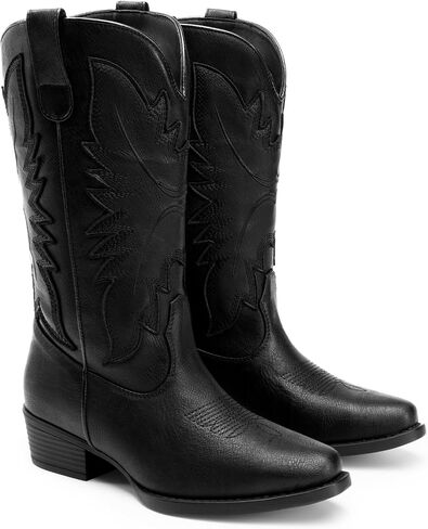 DREAM PAIRS Cowboy Boots for Women Cowgirl Western Mid Calf Boots Snip Toe Embroidered Stitched Low Chunky Heel Pull On Fashion Boots in Saudi Arabia