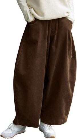 CHARTOU Women Corduroy Barrel Pants Wide Leg Vintage Mid Rise Y2k Baggy Boyfriend Pants in Saudi Arabia