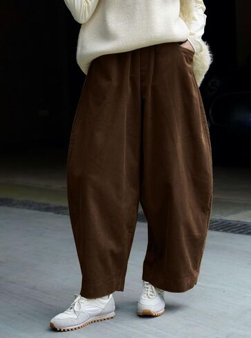 CHARTOU Women Corduroy Barrel Pants Wide Leg Vintage Mid Rise Y2k Baggy Boyfriend Pants in Saudi Arabia