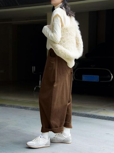 CHARTOU Women Corduroy Barrel Pants Wide Leg Vintage Mid Rise Y2k Baggy Boyfriend Pants in Saudi Arabia