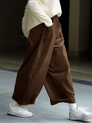 CHARTOU Women Corduroy Barrel Pants Wide Leg Vintage Mid Rise Y2k Baggy Boyfriend Pants in Saudi Arabia