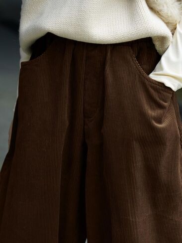 CHARTOU Women Corduroy Barrel Pants Wide Leg Vintage Mid Rise Y2k Baggy Boyfriend Pants in Saudi Arabia