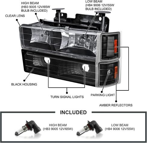 SPEC-D TUNING Smoke Headlights + Bumper Lights + Corner Lamps Compatible with 1994-1998 Chevy C10 Pickup C/K 1500 2500 3500 Tahoe Suburban, Left + Right Pair Headlamps Assembly in Saudi Arabia