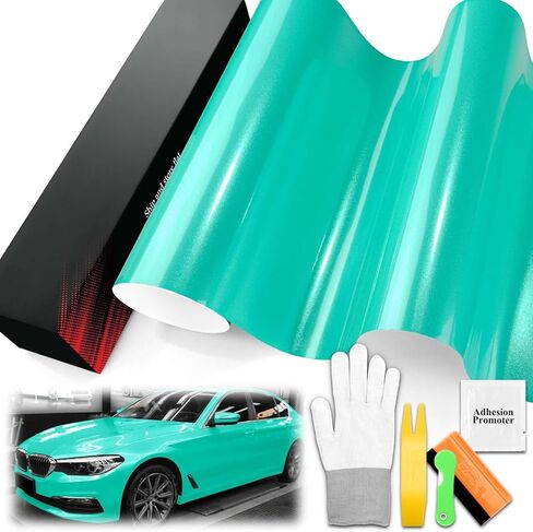 1FTx5FT PET Super Gloss Metallic Teal High Glossy Vinyl Wrap Auto Car Sticker Decal Film Sheet Bubble Free Air Release Technology with Tool Set in Saudi Arabia