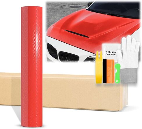24"x60" (2FTx5FT) 5D Carbon Fiber Textured Red High Gloss Vinyl Wrap Auto Car Sticker Decal Film Sheet Bubble Free Air Release Technology with Tool Kit in Saudi Arabia