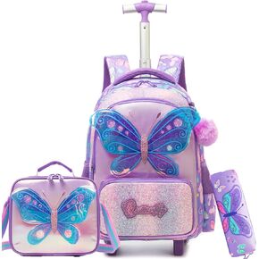 Mermaid Rolling Backpack for Girls Rolling Backpack 8-12 Kids Trolley Schoolbag with Wheels for Elementary Roller Backpacks for Girls with Lunch Box in Kuwait