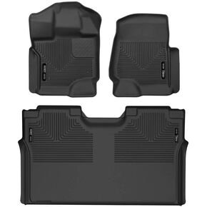 Husky 53498 X-act Contour Floor Mats | Fits 2015-2024 Ford F-150 (Includes 2022-2024 Lightning) SuperCrew Without Fold Flat Storage (Full Coverage) | Front & 2nd Row, 3-pc Black - 53498 in Saudi Arabia