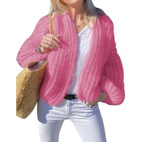 QIBABU Womens Chunky Knit Cardigan Sweater Casual Cropped Open Front Lantern Sleeve Knitwear Coat in Kuwait