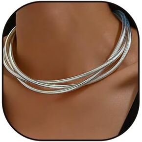 قلادة سلسلة ذهبية مكتنزة للنساء، قلادة ذهبية على شكل ثعبان سلسلة قلادة عصرية بطبقات ذهبية سميكة من الذهب والمجوهرات in Kuwait