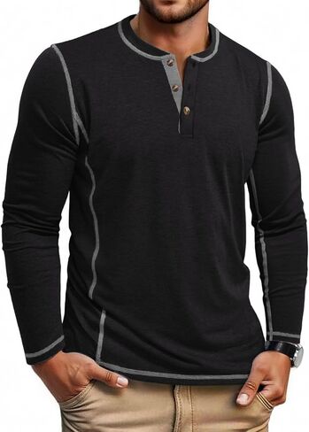 قمصان Henley للرجال Coofandy Men Long Sleeve Maverick Slub Henley Thirts Lightweight Basic Tee in Saudi Arabia
