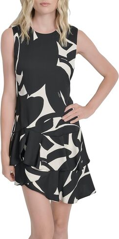 DKNY Women's Sleeveless Jewel Neck Ruffle Hem Mini Dress in Saudi Arabia