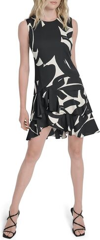 DKNY Women's Sleeveless Jewel Neck Ruffle Hem Mini Dress in Saudi Arabia