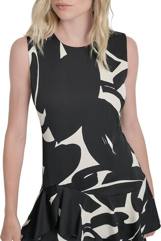 DKNY Women's Sleeveless Jewel Neck Ruffle Hem Mini Dress in Saudi Arabia