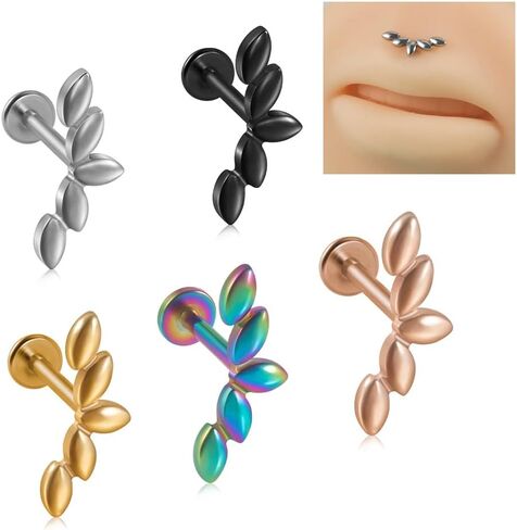 Stainless Steel Cartilage Stud Earrings 16G Flower Leaf Lip Rings Labret Monroe Studs Conch Helix Tragus Flat Back Earrings Studs Body Piercing Jewelry for Women in Saudi Arabia