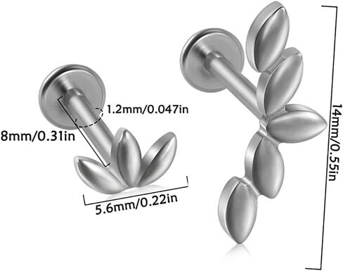Stainless Steel Cartilage Stud Earrings 16G Flower Leaf Lip Rings Labret Monroe Studs Conch Helix Tragus Flat Back Earrings Studs Body Piercing Jewelry for Women in Saudi Arabia
