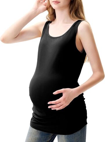Maternity Tank Top and T-Shirt Set, Scoop Neck, Side Ruched, White, Black, Light Blue, Casual Wear, 3 Pack S-XXL (US, Alpha, 1 Month, Black) in Saudi Arabia