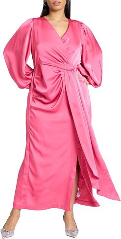 ELOQUII Women's Plus Size Satin Sleeve Pleated Dress in Saudi Arabia