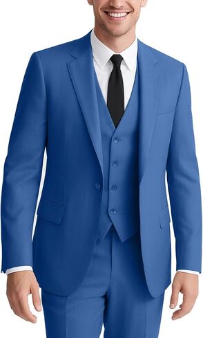 Men's Slim Fit 3-Piece Suit for Men Black Blue Button Tuxedo Jacket Blazer Vest Pants Set Wedding Prom Party Business in Kuwait