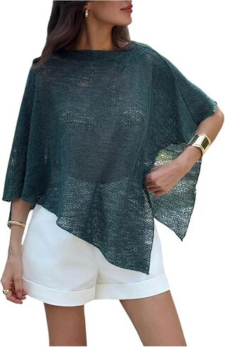Floerns Women's Sheer Knit Poncho Shrug Shawls Lightweight Wraps Asymmetrical Sweater in Saudi Arabia