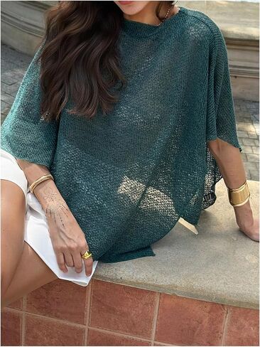 Floerns Women's Sheer Knit Poncho Shrug Shawls Lightweight Wraps Asymmetrical Sweater in Saudi Arabia