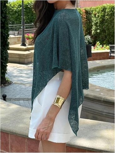Floerns Women's Sheer Knit Poncho Shrug Shawls Lightweight Wraps Asymmetrical Sweater in Saudi Arabia