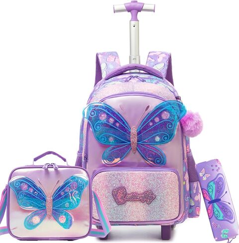 Mermaid Rolling Backpack for Girls Rolling Backpack 8-12 Kids Trolley Schoolbag with Wheels for Elementary Roller Backpacks for Girls with Lunch Box in Kuwait