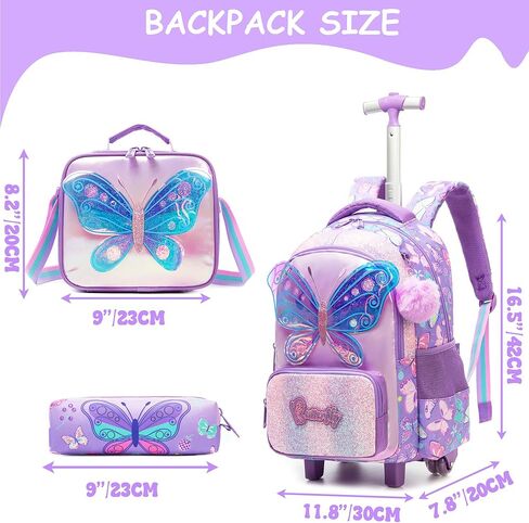 Mermaid Rolling Backpack for Girls Rolling Backpack 8-12 Kids Trolley Schoolbag with Wheels for Elementary Roller Backpacks for Girls with Lunch Box in Kuwait