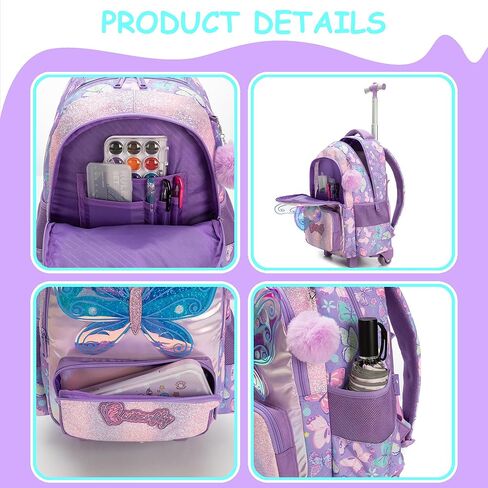 Mermaid Rolling Backpack for Girls Rolling Backpack 8-12 Kids Trolley Schoolbag with Wheels for Elementary Roller Backpacks for Girls with Lunch Box in Kuwait