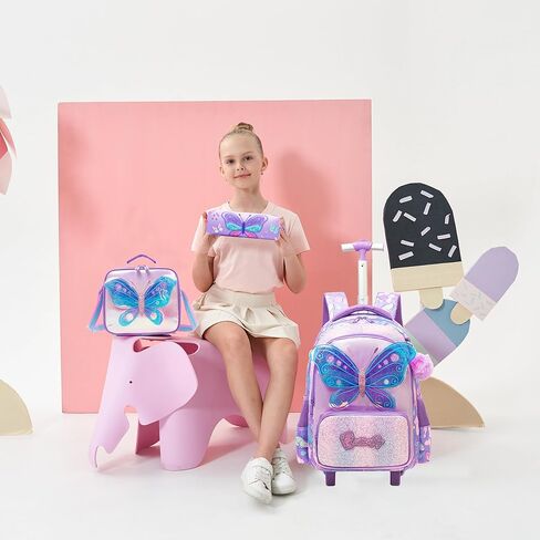 Mermaid Rolling Backpack for Girls Rolling Backpack 8-12 Kids Trolley Schoolbag with Wheels for Elementary Roller Backpacks for Girls with Lunch Box in Kuwait