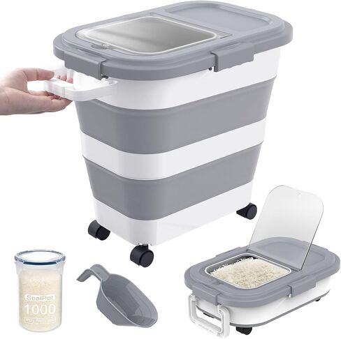 10 Lbs Dog Food Storage Container，Collapsible Pet Food Storage with Airtight Lid ，Silicone Pet Bowl and Dog Food Scoop，Cat Food Storage container Dry Food for Pets, Rice,Cereal in Saudi Arabia