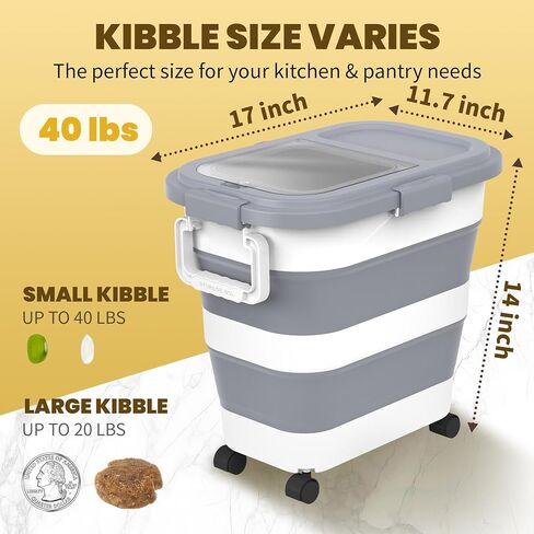 10 Lbs Dog Food Storage Container，Collapsible Pet Food Storage with Airtight Lid ，Silicone Pet Bowl and Dog Food Scoop，Cat Food Storage container Dry Food for Pets, Rice,Cereal in Saudi Arabia