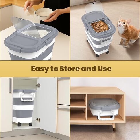 10 Lbs Dog Food Storage Container，Collapsible Pet Food Storage with Airtight Lid ，Silicone Pet Bowl and Dog Food Scoop，Cat Food Storage container Dry Food for Pets, Rice,Cereal in Saudi Arabia