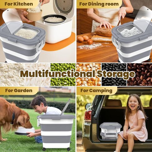 10 Lbs Dog Food Storage Container，Collapsible Pet Food Storage with Airtight Lid ，Silicone Pet Bowl and Dog Food Scoop，Cat Food Storage container Dry Food for Pets, Rice,Cereal in Saudi Arabia