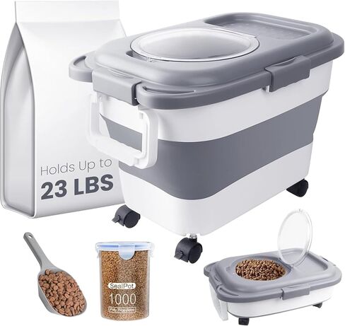 10 Lbs Dog Food Storage Container，Collapsible Pet Food Storage with Airtight Lid ，Silicone Pet Bowl and Dog Food Scoop，Cat Food Storage container Dry Food for Pets, Rice,Cereal in Saudi Arabia