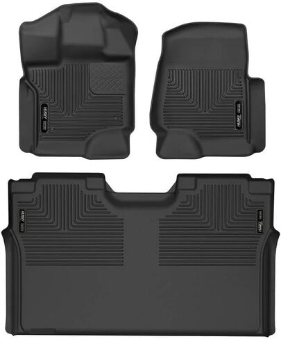 Husky 53498 X-act Contour Floor Mats | Fits 2015-2024 Ford F-150 (Includes 2022-2024 Lightning) SuperCrew Without Fold Flat Storage (Full Coverage) | Front & 2nd Row, 3-pc Black - 53498 in Saudi Arabia