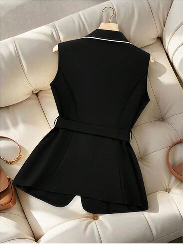 GORGLITTER Women's Plus Size Sleeveless Blazer Vest Lapel Collar Belt Waist Dressy Casual Suit Jacket in Saudi Arabia
